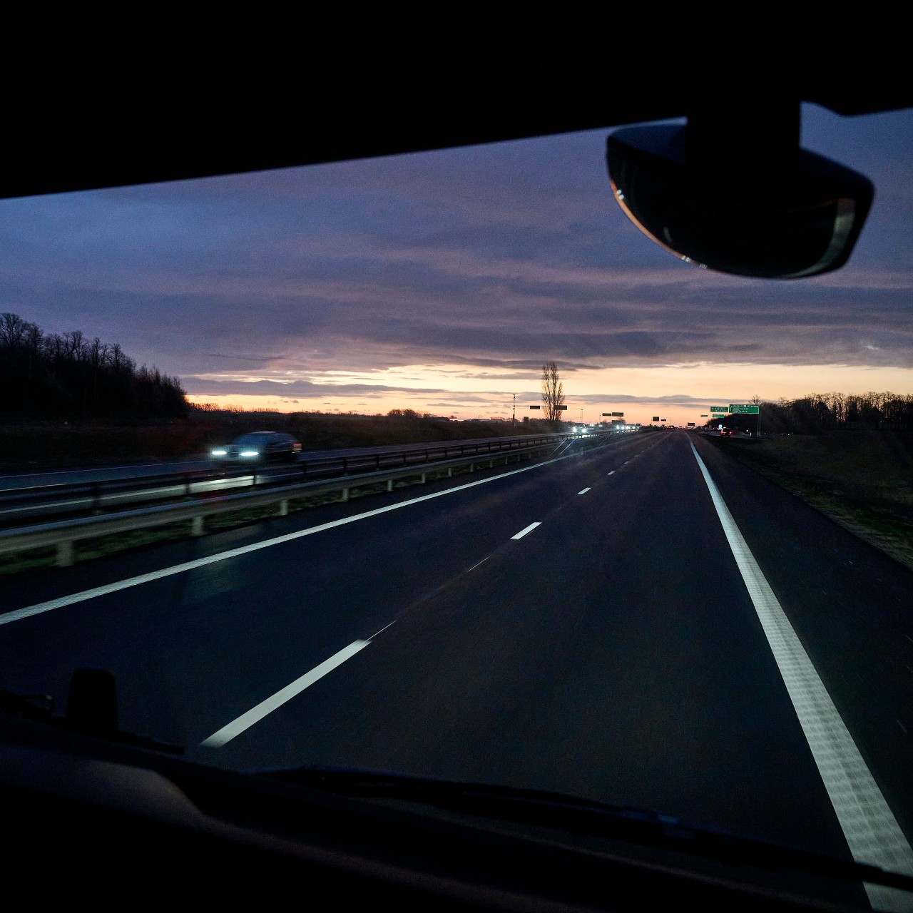 View from the windshield in a Scania 25 P BEV 4x2 general cargo transport